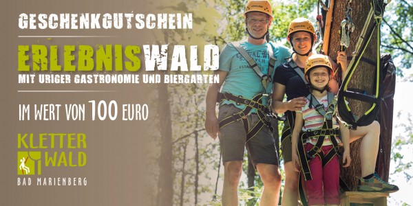 Geschenkgutschein Wert 100 € für Eintritt im Kletterwald Bad Marienberg